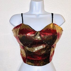 Còdigo bustier top size large burgundy & gold swirl super sexy adjustable strap